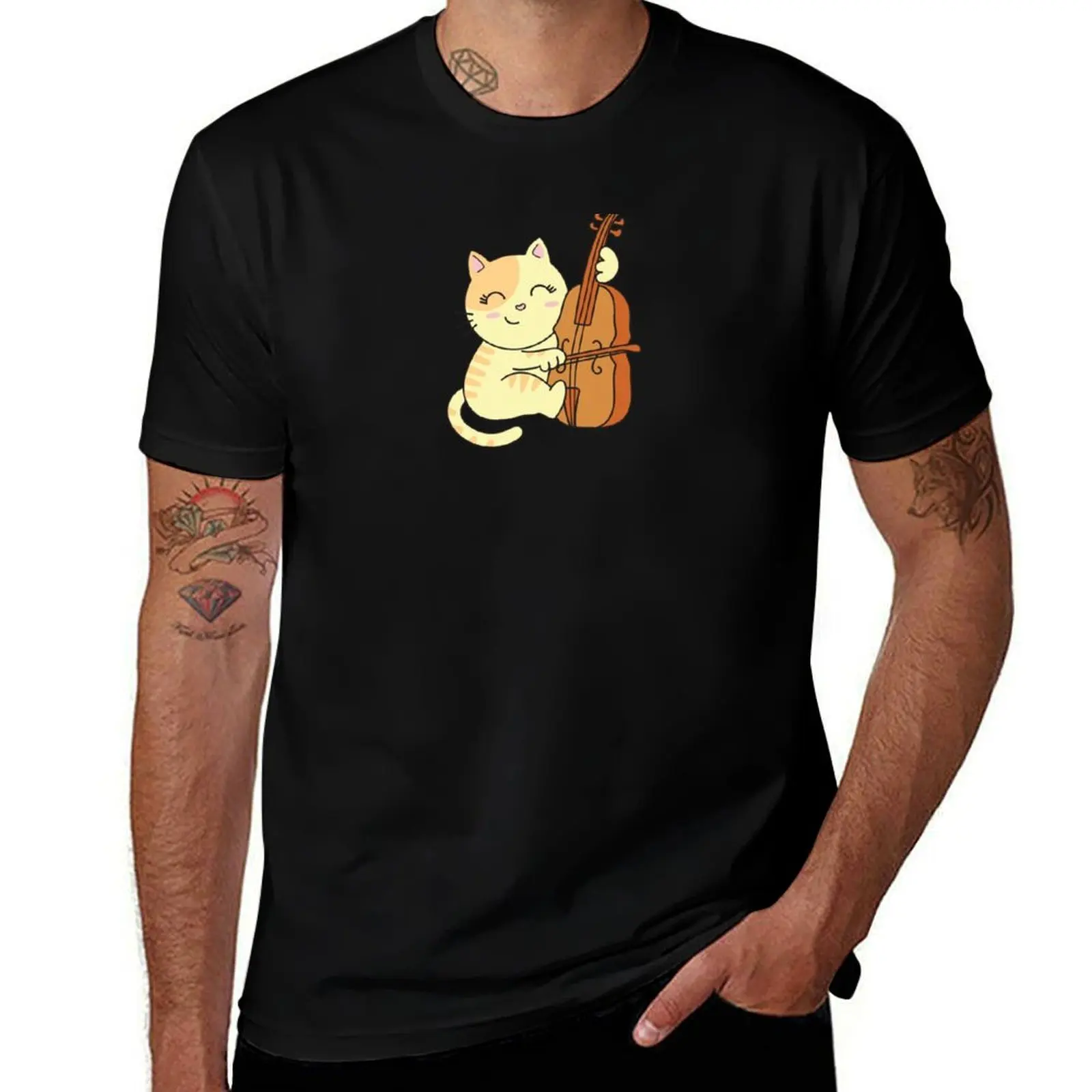 Cat playing the cello T-Shirt man t shirt luxury T-Shirt