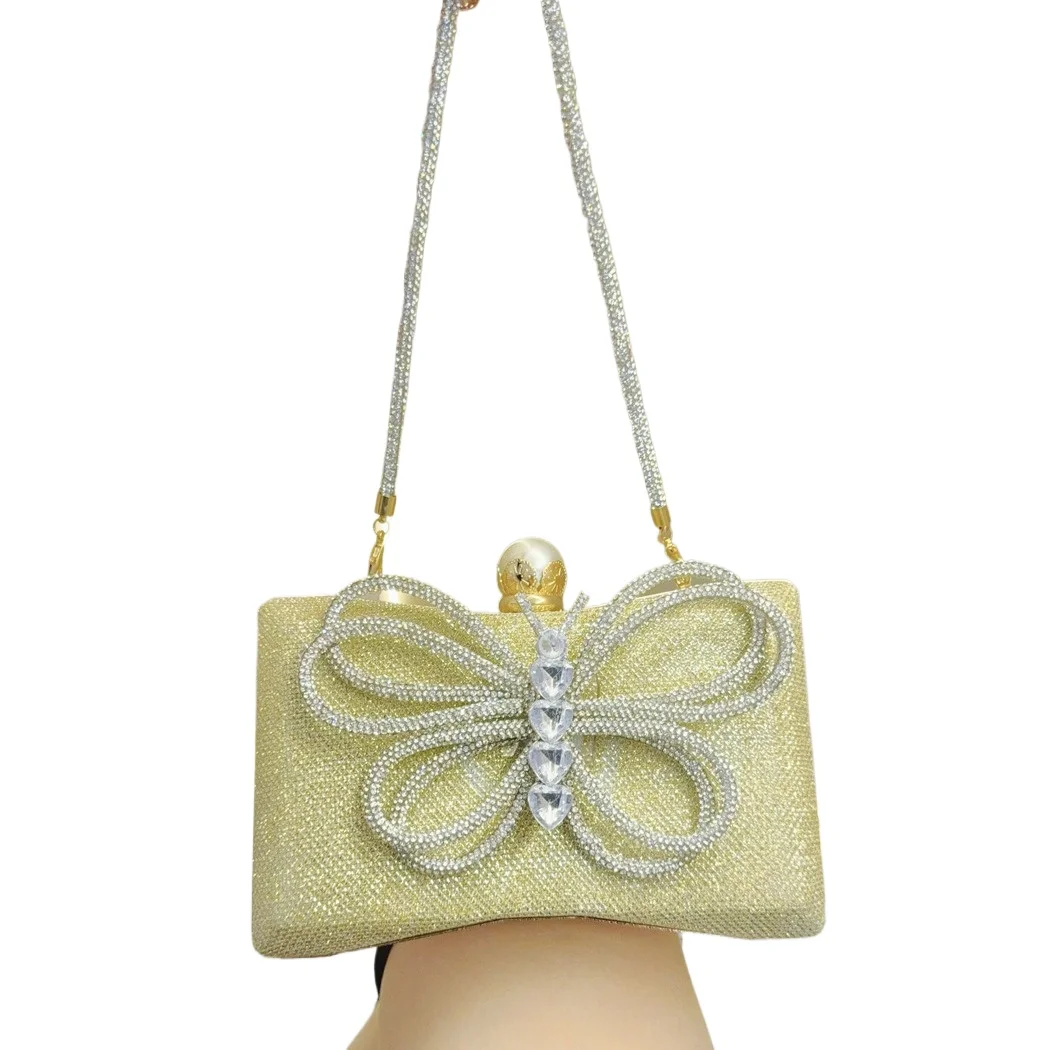 

Meet You Trendy Glitter Shiny Crystal Rhinestone Butterfly Clutch Bag Metal Chain Luxury Diamond Shoulder Bag Wedding Purses