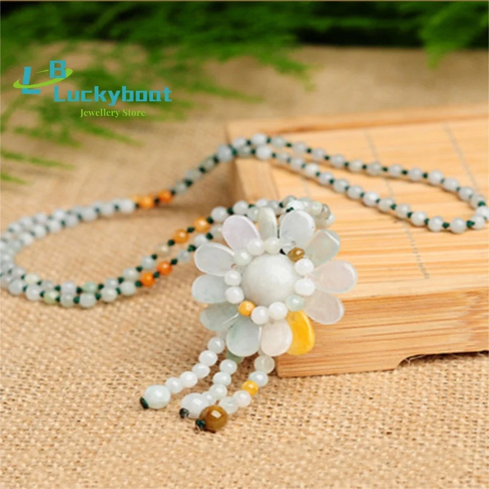 

Нефритовое ожерелье с подсолнухом, кулон из бисера, ювелирные изделия, цепочка для свитера ручной вязки