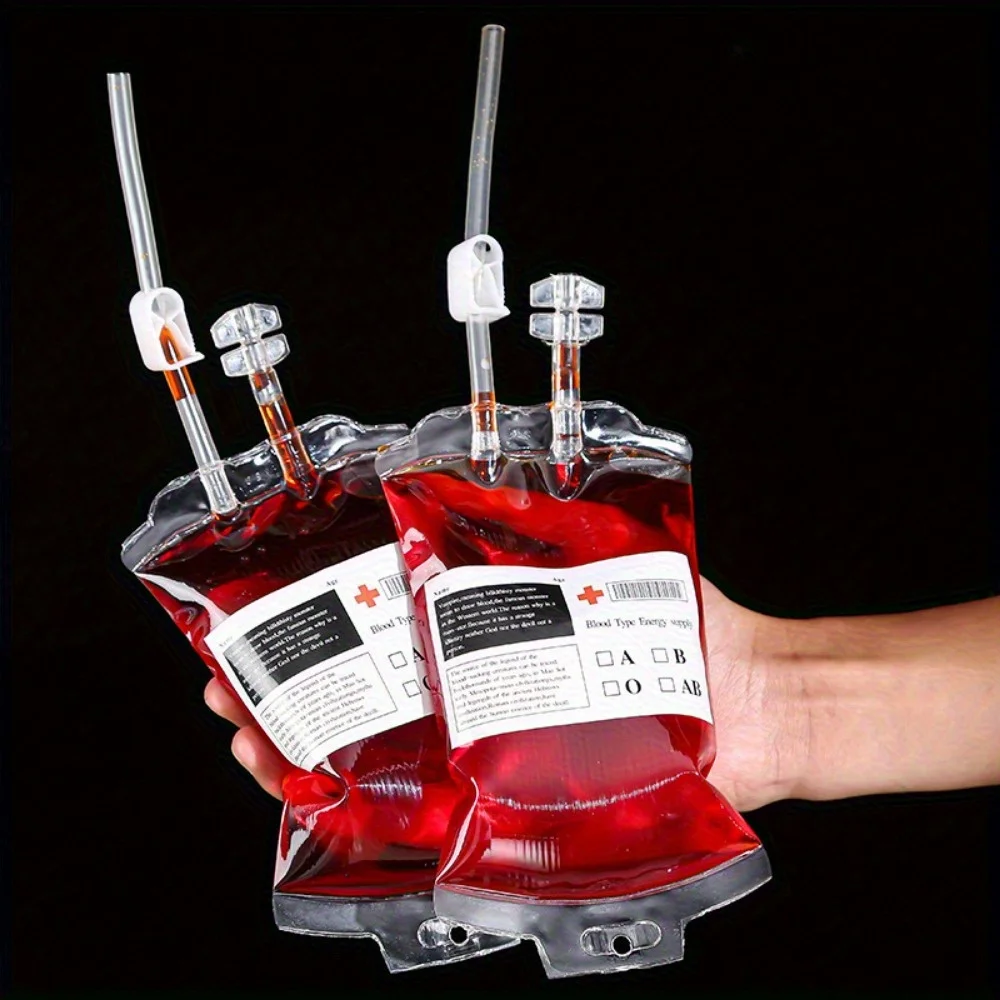 25pcs Halloween Blood Bags Alcohol Juice Drinking Bag Halloween Birthday Party Decoration Vampire Cosplay Supplies Horror Props