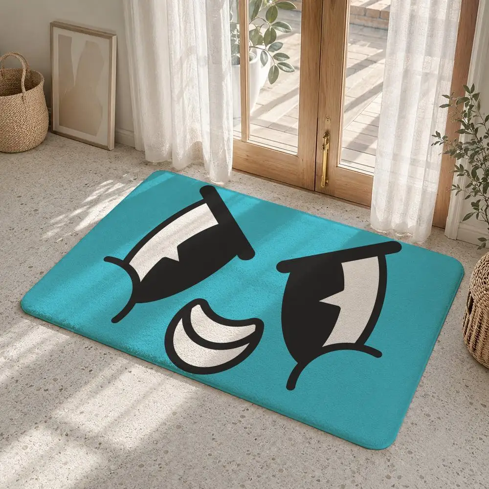 Angry Cartoon Eyes Floor Mat Flannel Rug Non Slip Absorbent Soft Washable For Entryway Hallway Bathroom Kitchen Decor