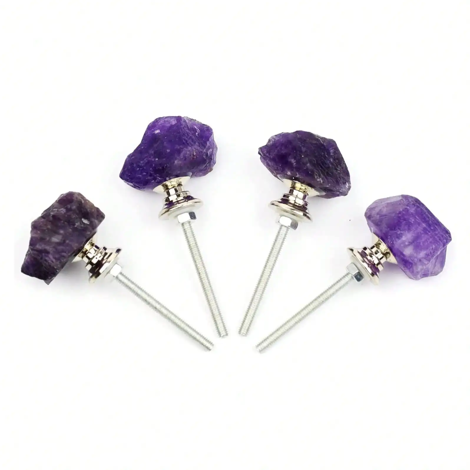 

4 Pcs Purple Natural Amethyst Knob Crystal Drawer Handles Closet Door Handle Set for Home Bifold Doors Cupboard Wardrobe