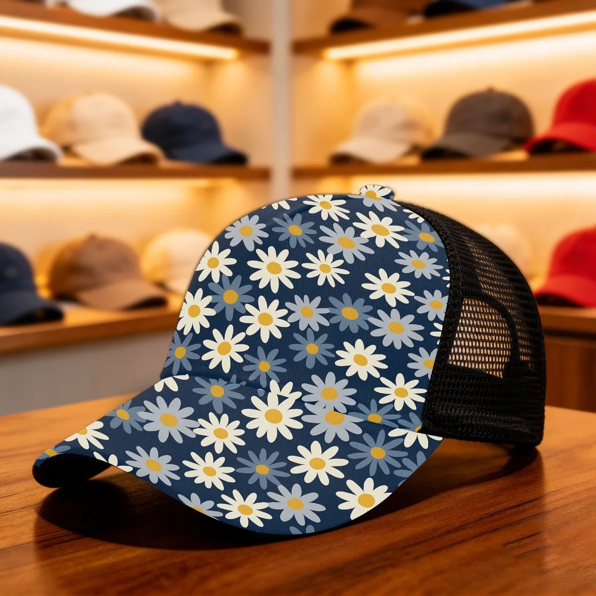 1pc Daisy Floral Pattern Adjustable Snapback Cap Mesh Cap Perfect for Daily Wear with an Adjustable Fit And Lightweight Comfort