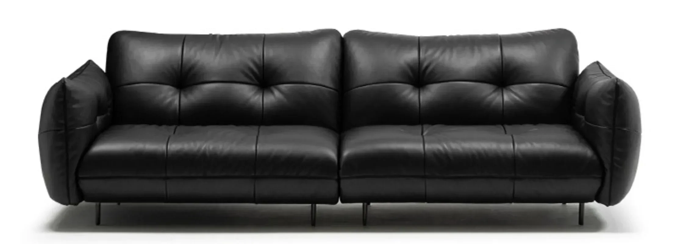 Sofa French horizontal hall retro leather sofa living room three people medieval black leather light luxury