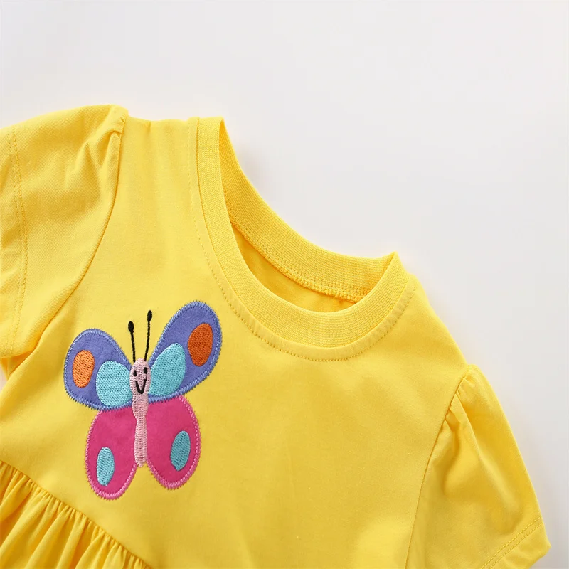 Jumping Meters 3-8T Summer Princess Girls Dresses Butterfly Embroidery Party Birthday Frocks Children\'s Costume Baby Dresses