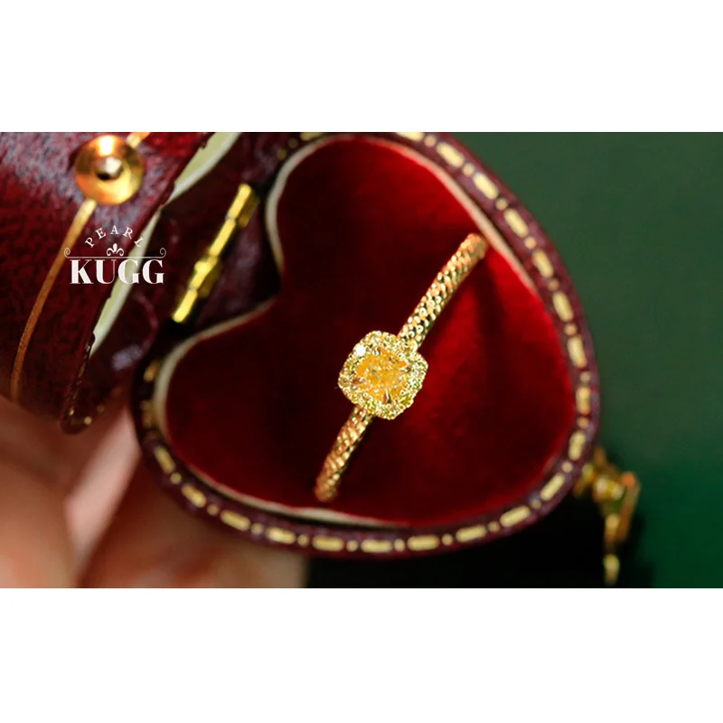 

Кольцо KUGG из 100% 18-каратного желтого золота, модное, в стиле INS, с натуральным желтым бриллиантом, обручальное кольцо для женщин, высококачественное свадебное украшение