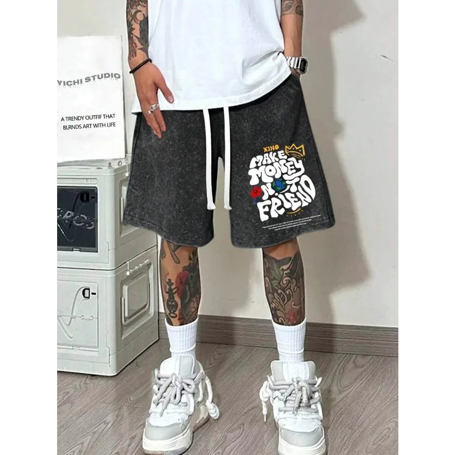 

290g Washed Shorts For Earth And Floral Summer Men's Retro Washed Casual Street Sports Shorts Comfortable And Breathable Suitab