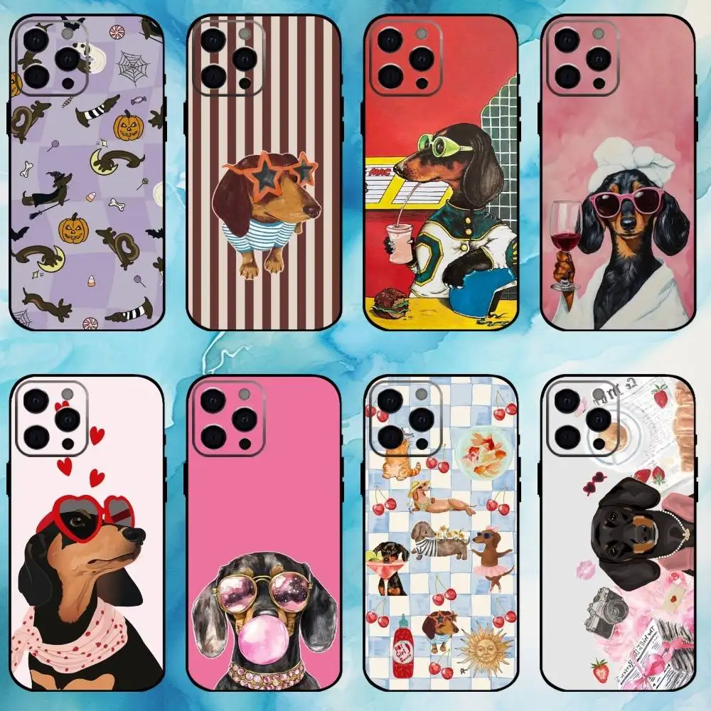 

Dachshund Illustration Phone Case For iPhone17,16,15,14,13,12,11 Plus,Pro Max Soft Black Cover