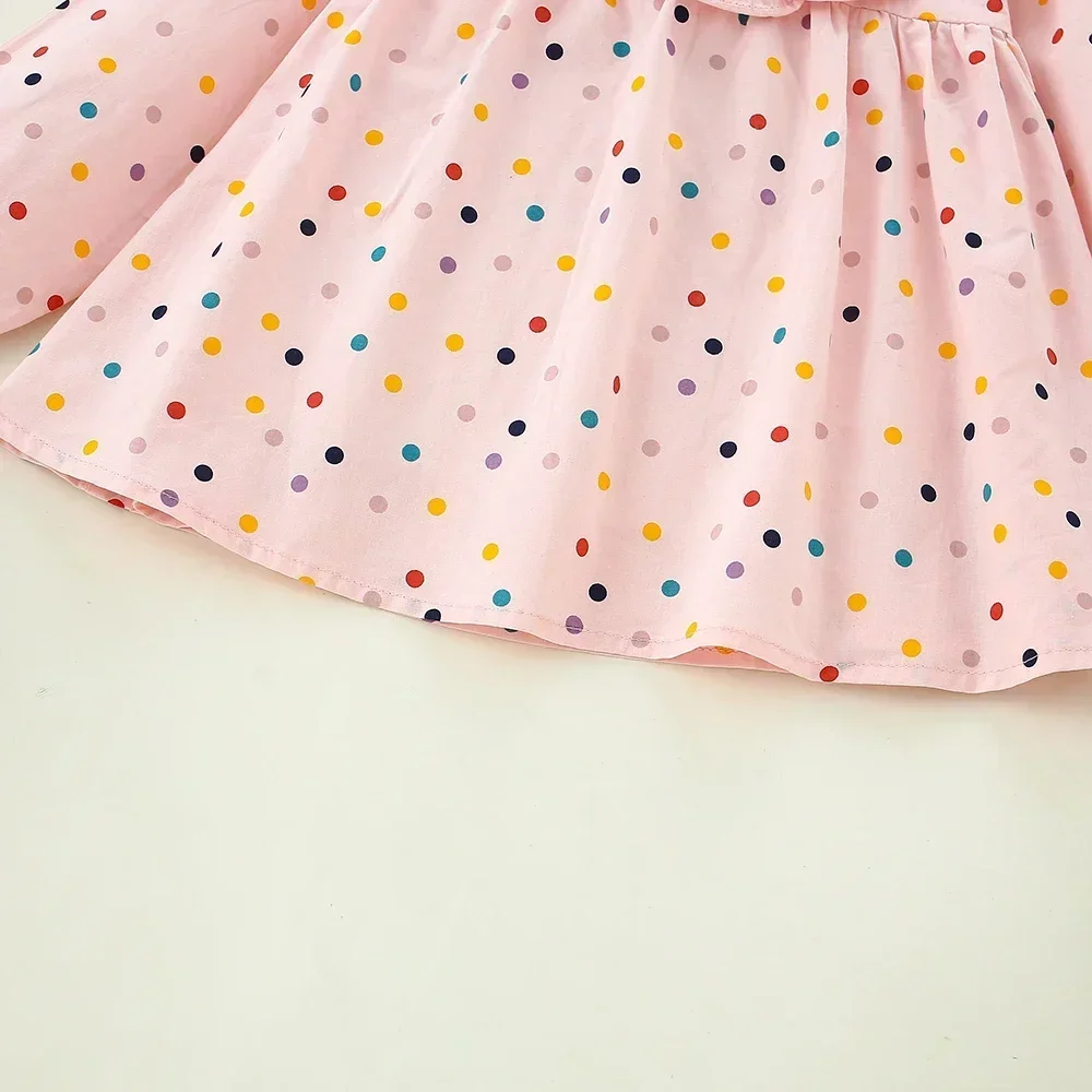 Autumn/Winter New Girls\' Dress Lapel Lace Ruffle Embroidery Tulip Color Polka Dot Sweet Princess Dress (0-3 Years Old Girls)