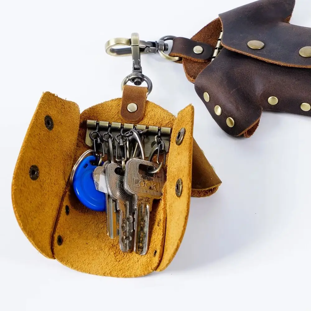 

Genuine Leather Creative Keys Storage Bag Metal Hook Portable Hanging Car Key Case Large Capacity Protective Mini Key Cover Home