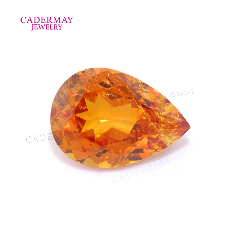 Cadermay Lab Fanta Colorful Sapphire With Inclusions 4x6mm-15x20mm Pear Shape Orange Color Lab Saphhire for Jewelry Making