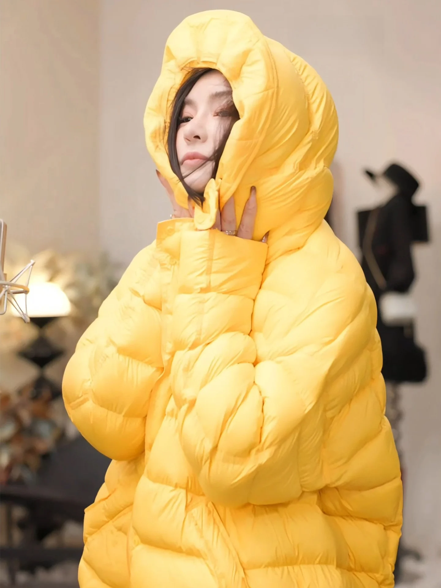 

Putherine Winter Jaet Yellow Lightweight down Coat Women's Sle Vintage Loose Fit Warm Polyester Fiber Long Sve Zipper