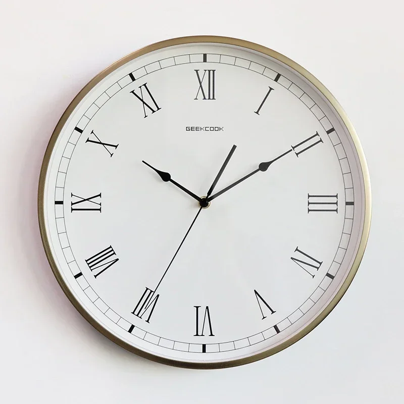 14Inch Roman Numeral European Metal Wall Clock Simple Lacquered Electroplated Brass Gold Wall Clocks for Living Room Home Decor