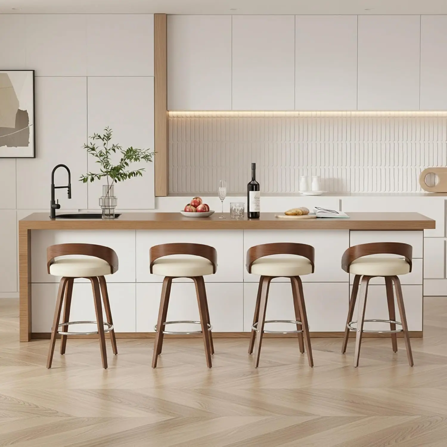 

Swivel Bar Stools Set of 2, Mid Century Modern Bar Chairs Island Stools for Kitchen Counter, 25" Upholstered Faux, Customized