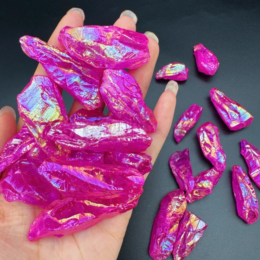 Quartz Natural Stones Electroplated Pink And Blue Point Healing Crystal Wand Energy Mineral Home Room Decoration DIY Accessories