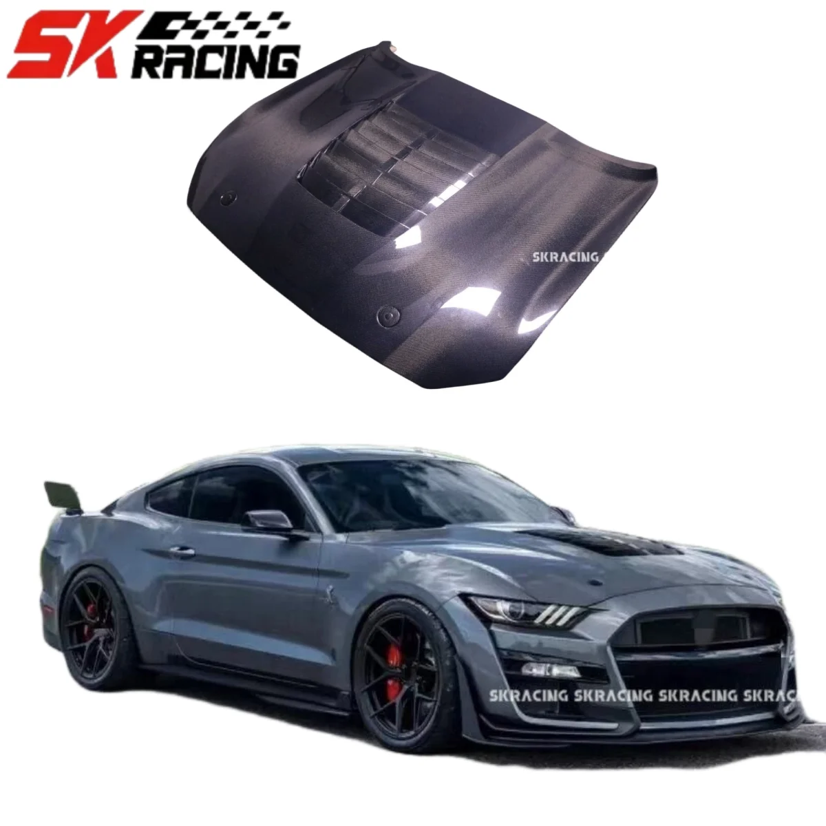 Real Carbon Fiber Engine Hood Bonnet Panel Cover Trim Bodykits  Replacement Fit For 15-22 Ford Mustang Decorative Body Kits