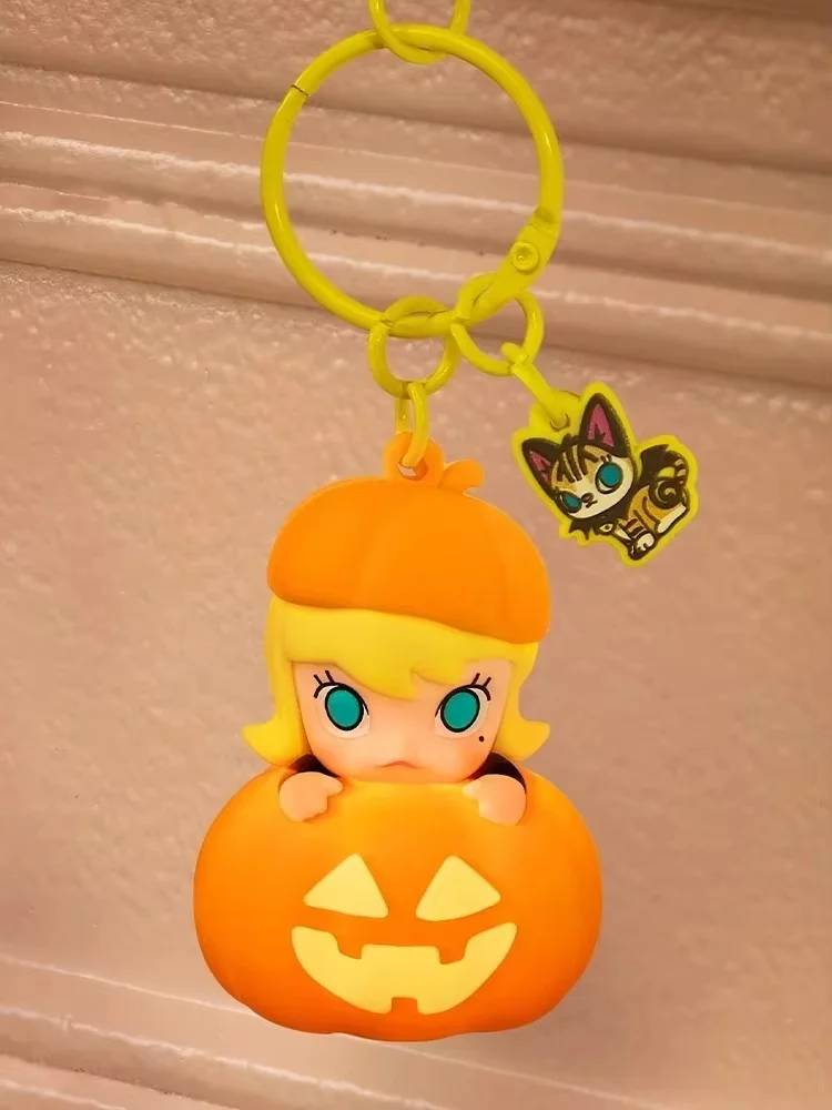 New Genuine 2024 Halloween Strange Dionysia Series Labubu Pumpkin Shine Pendant Dimoo Small Pendant Molly Keychain Surprise Gift