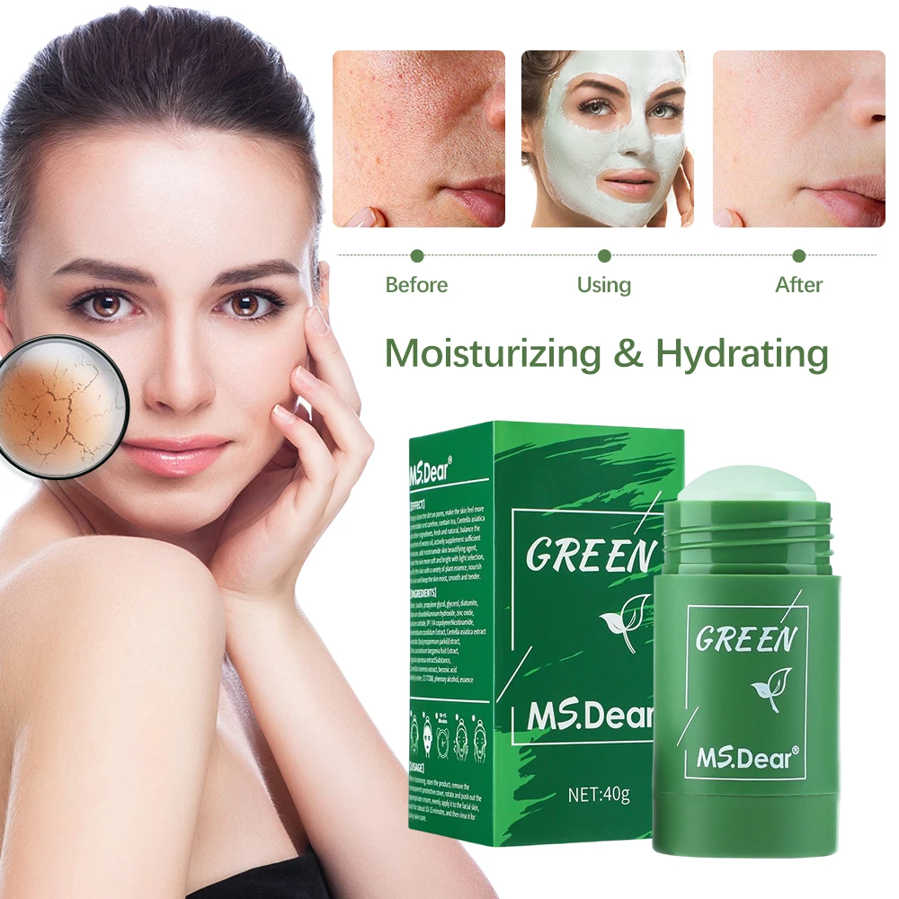 200g Green Tea Solid Cleaning Mask Deep Moisturizing Hydrating Whitening Oil Control Acne Pore Blackhead Remover Face Mask Stick