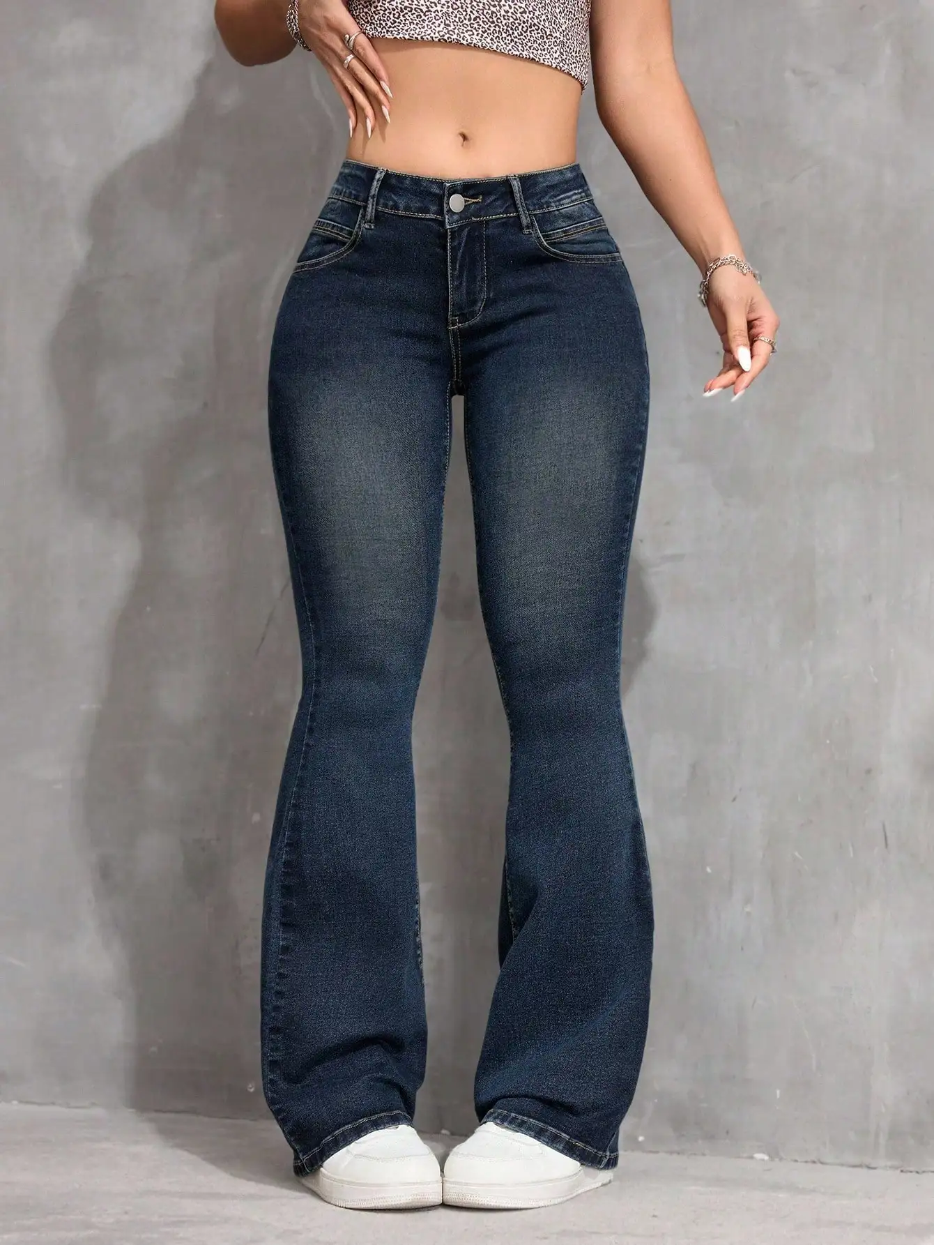 

Женские джинсы с высокой талией и расклешенным низом, ретро-эластичные джинсовые брюки для повседневного и ретро-стиля