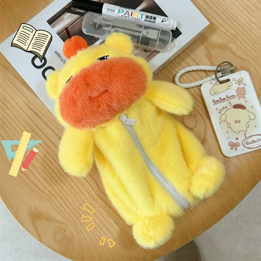 Portable Plush Capybara Lulu Pen Bag Cartoon Soft Stationery Organizer Large Capacity Stuffed Doll Pencil Case Students Gift
