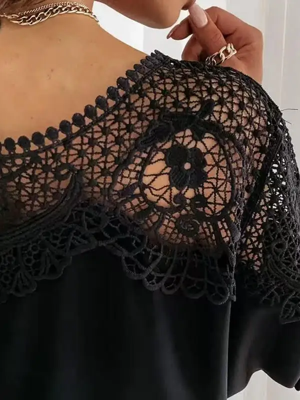 Pure Color Lace Long Sve irt Women's Street Sle Loose Fit Princ Sve round Ne Casual Faion Spring Summer