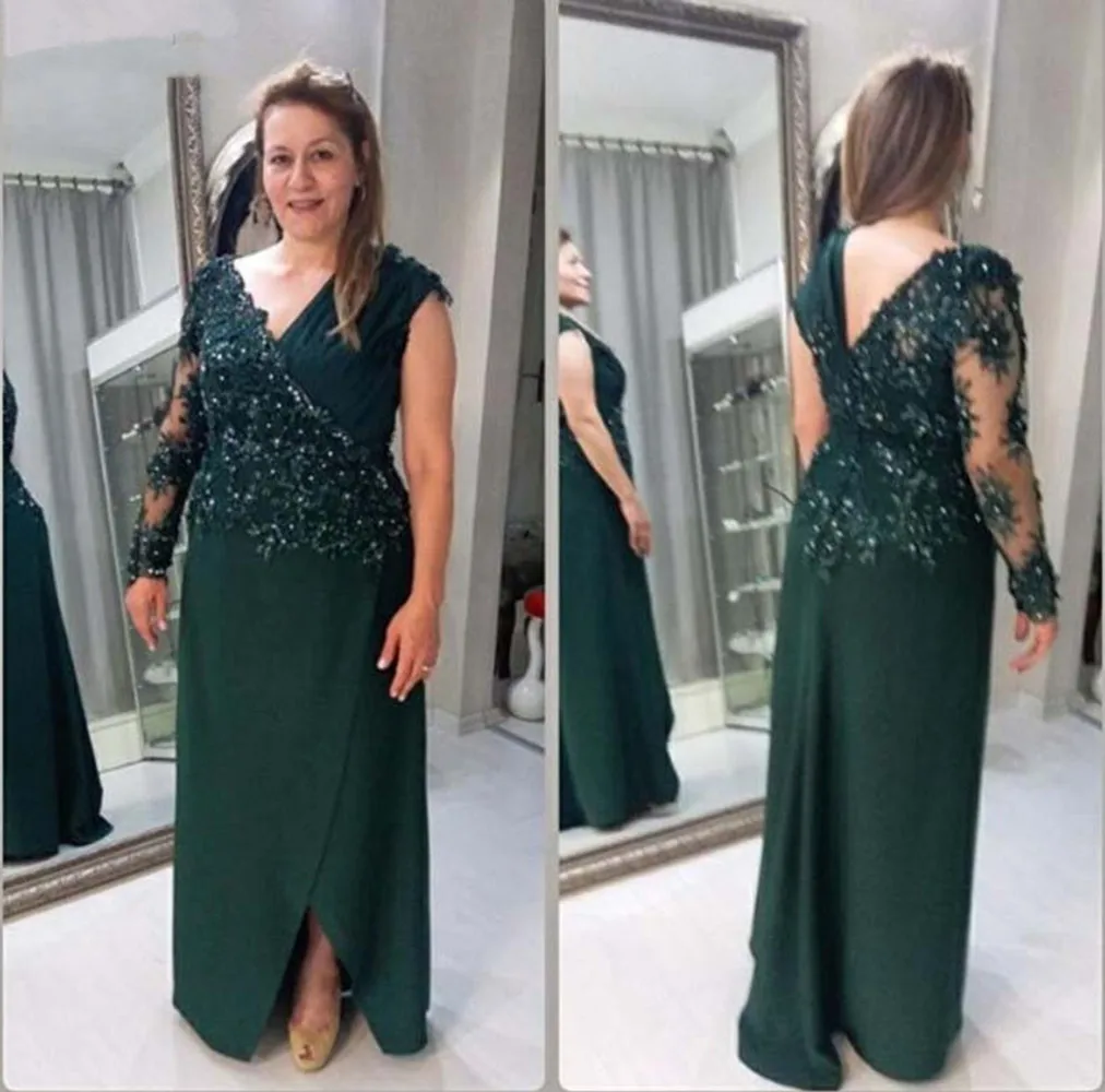 

Plus Size Mother Of The Bride Dresses Chiffon Appliques Beaded V-neck Long Groom Mother Dresses For Weddings robe de soir