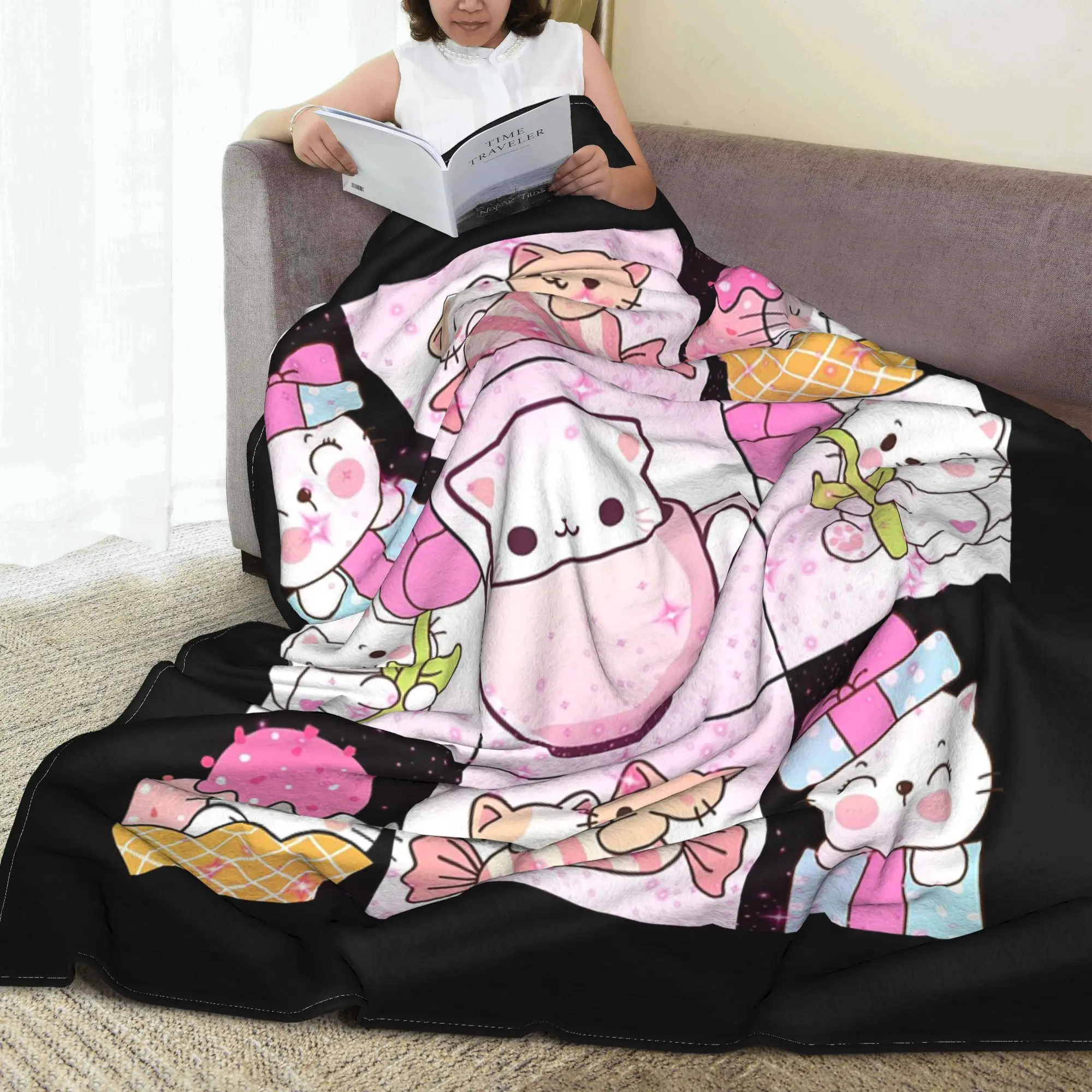 Kawaii Cute Cat Collage Sweet Pink Sparkle Vibes Blankets Fleece Throw Blanket for Home Bedroom Travel Throws Bedspread Quilt