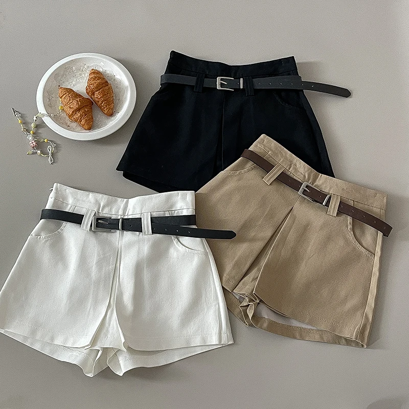 

Wedbleser Solid Belt Pants Skirt Wide Leg Jeans Hot Pants 2025 Summer New Women High Waist Look Thin Street Hot Girl Shorts