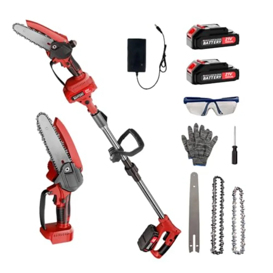 

Cordless Pole Saw550W Battery Powered Electric Pole Saw for Tree Trimming Red Adjustable Extension Tree Branch Cutter
