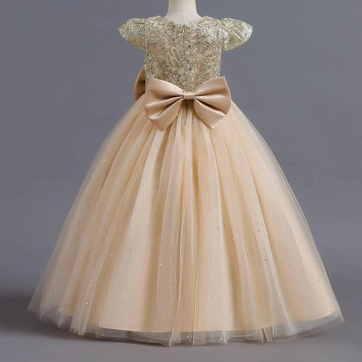 Кружевные платья с блестками для девочек-цветочниц на свадьбу, платье для первого причастия, детское пышное платье принцессы для торжественных вечеринок, длинные платья макси