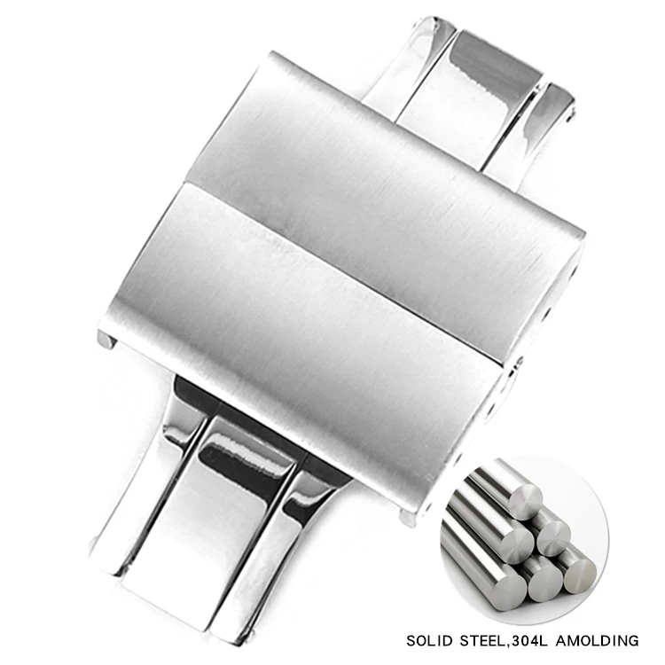 حزام ساعة رجالي صلب مقاوم للصدأ ، فراشة مزدوجة الصحافة مشبك ، ظهر السلحفاة متجمد للطي مشبك ، اكسسوارات ، 18 مللي متر ، 20 مللي متر