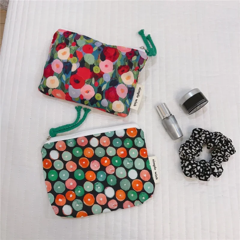 2023 New Canvas Coin Money Purse for Women Card Purse Retro Zipper Ladies Small Money Wallet Floral Print Key Coin Storage Bag