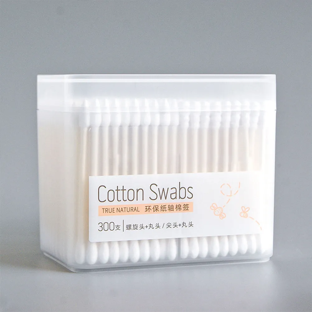300pcs Eco-Friendly Cotton Swabs with Paper Sticks, Sterile Disposable Double-Ended for Face, Body & Travel