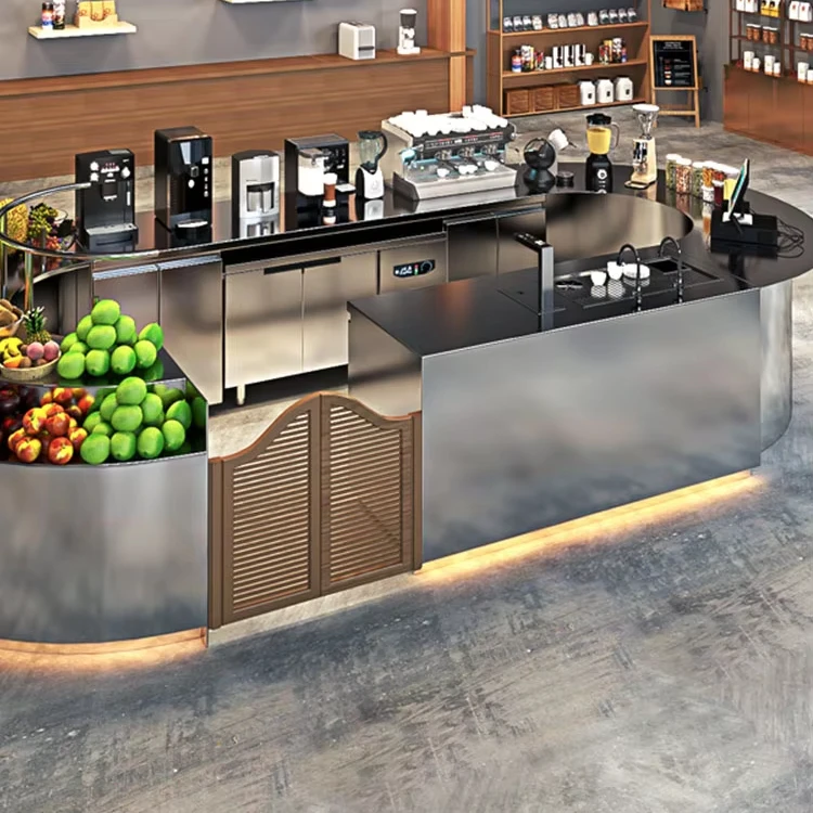 Customizable Modern Dessert Coffee Shop Corner Counter Stainless Steel Cashier For Restaurant Bar Or Tea Shop