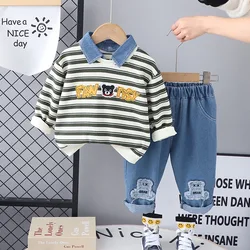 Kids Set 2024 New Spring Designer Baby Boy Clothes Free Shipping Cartoon Striped Long Sleeve T-shirts and Pants Oufits for Boys