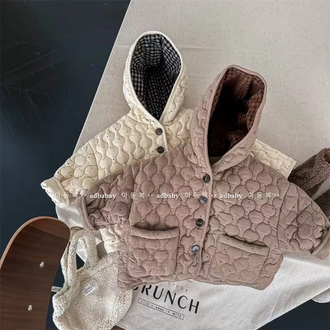 2026 New Winter Children Thicken Warm Outerwear Hooded Polka Dot Toddlers Kids Cotton-padded Coats