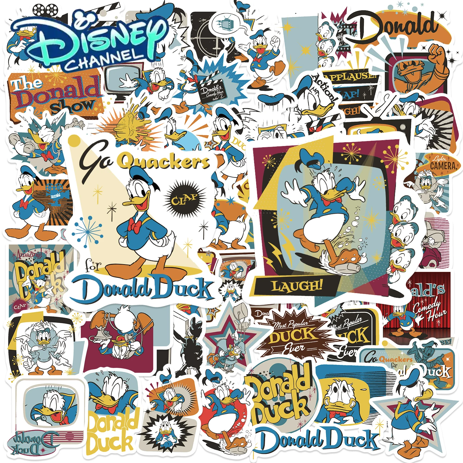 50 قطعة من ملصقات دونالد داك، والمذكرات، والكمبيوتر المحمول، والأمتعة، وملصقات الرسوم المتحركة لألواح التزلج، وتزيين الهدايا الكلاسيكية الممتعة #1