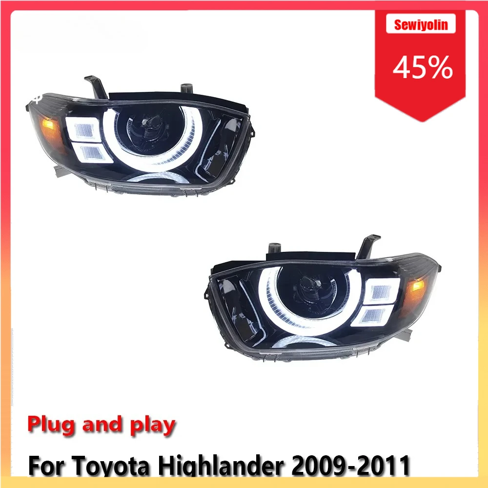 

Автомобильные светодиодные фары, автомобильные детали для Toyota Highlander 2009-2011, противотуманные DRL, стоп-сигнал, указатель поворота, Plug and Play