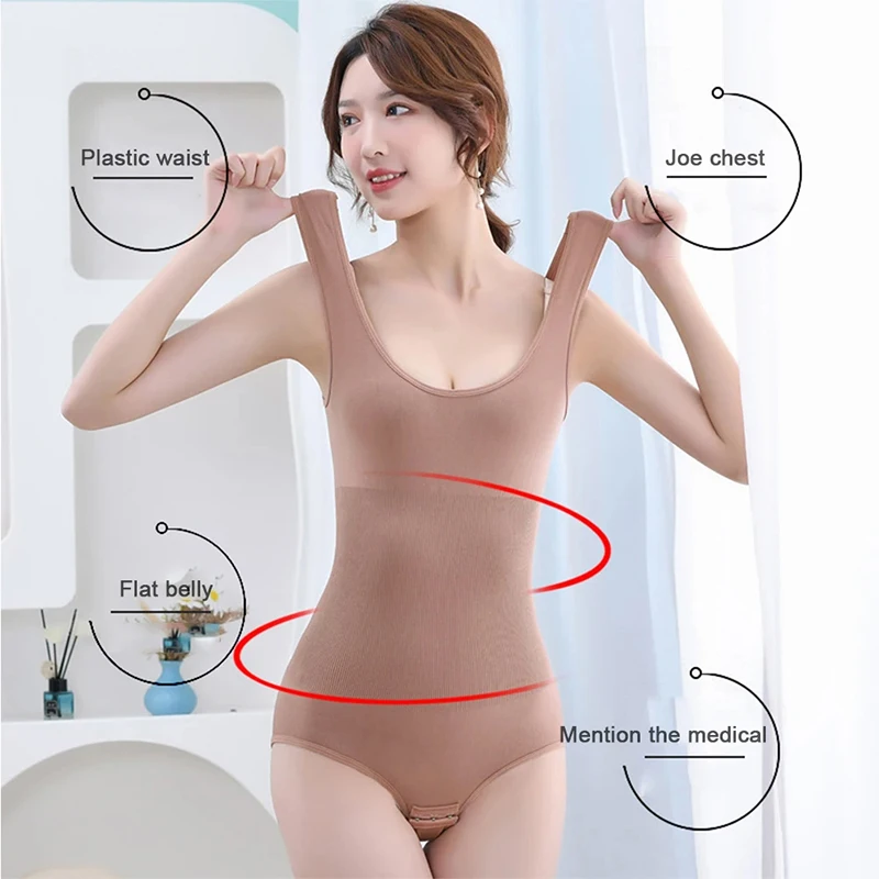 Plus Size One-piece Body Shapewear Waist Trainer Women\'s Corset Seamless Abdomen Pants Crotch Buckle Shaping Underwear