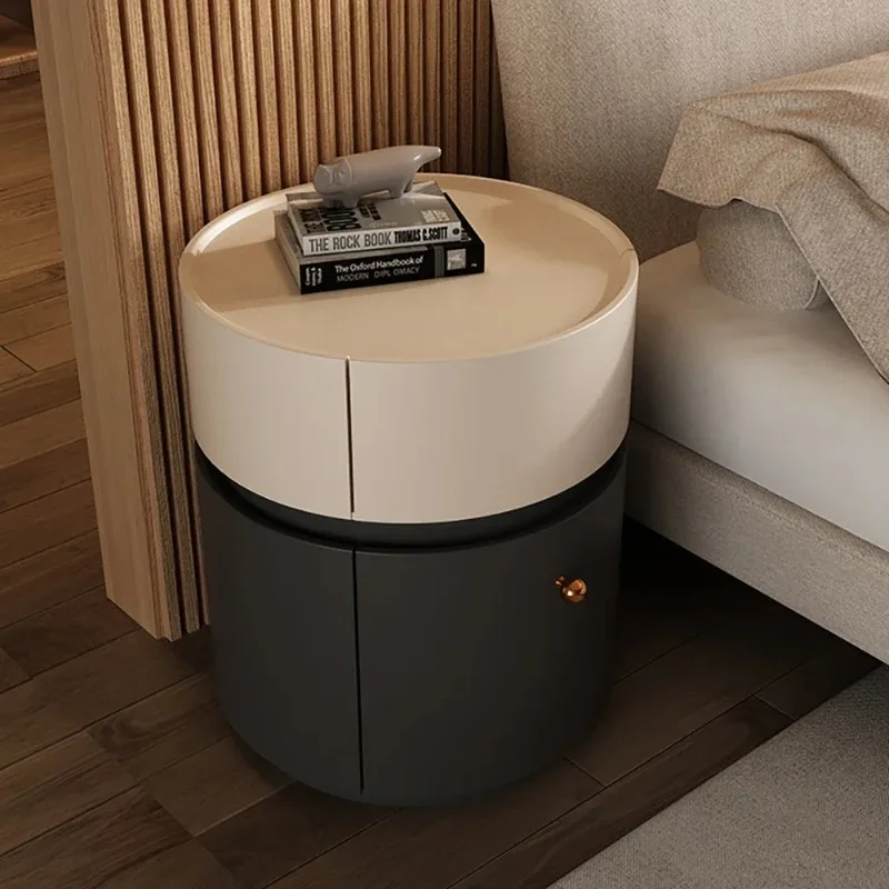 Modern Round Nightstand Bedside Storage Drawer Decor Nordic Luxury Bedside Table Trendy Space Saving Criado Mudo Hotel Furniture