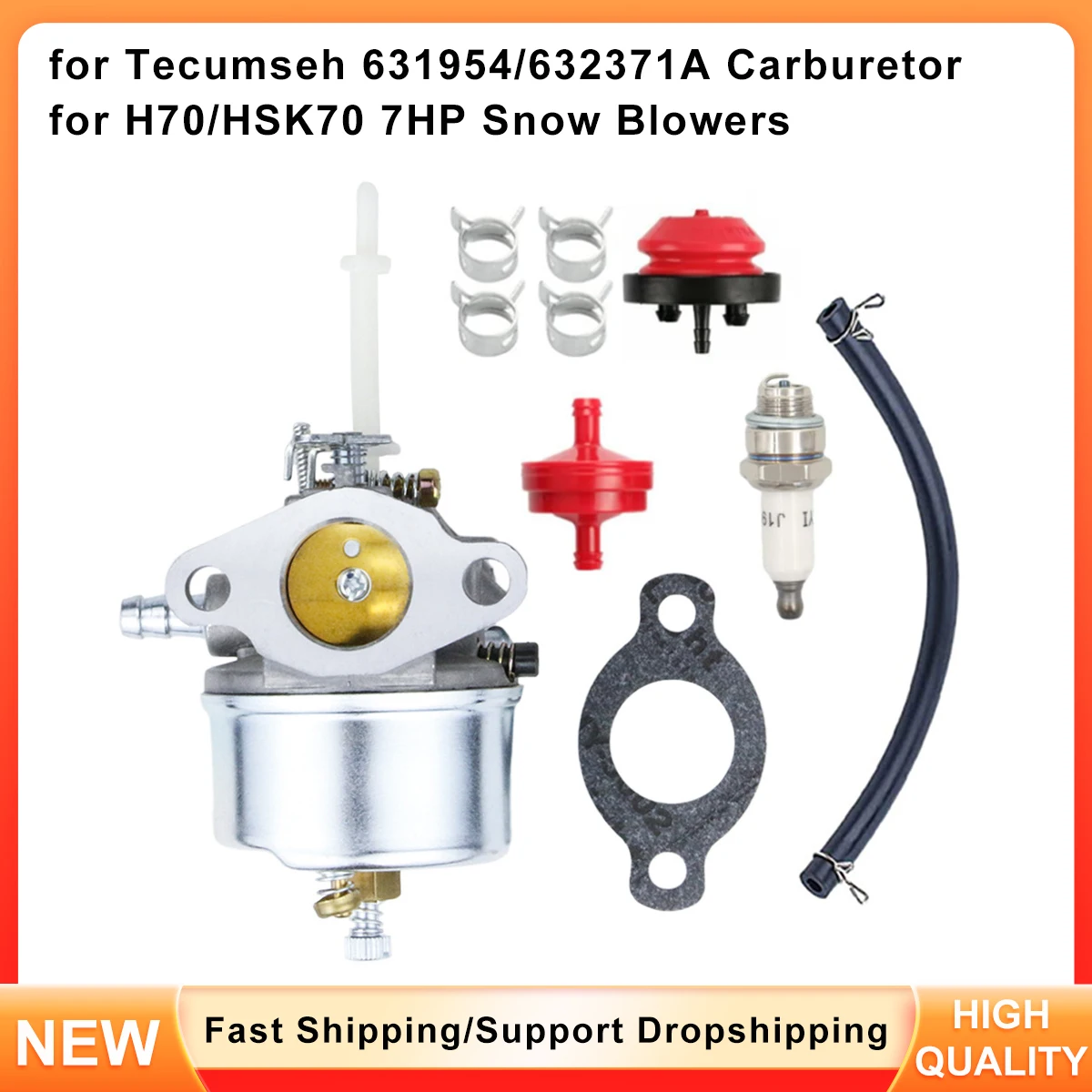

631954 Carburetor Kit Replacement for Tecumseh 632371A - Fits H70, HSK70 7HP Engine on Snow Blowers