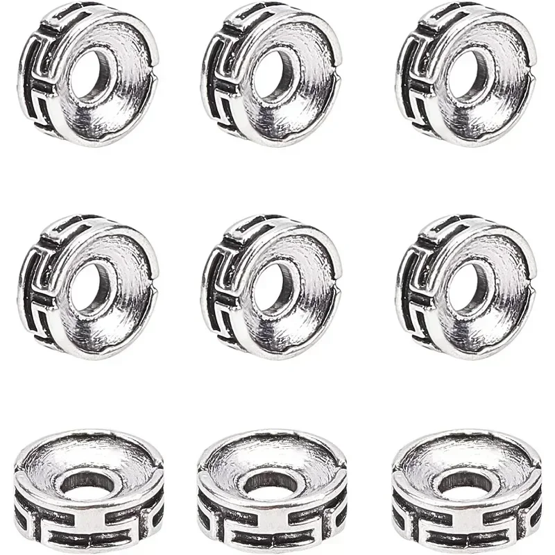 100 stücke tibetische Spacer Perlen geschnitzt flache runde Perlen antike Silber perlen 7,5x3mm Metall lose Perlen Rondelle Perlen für Schmuck