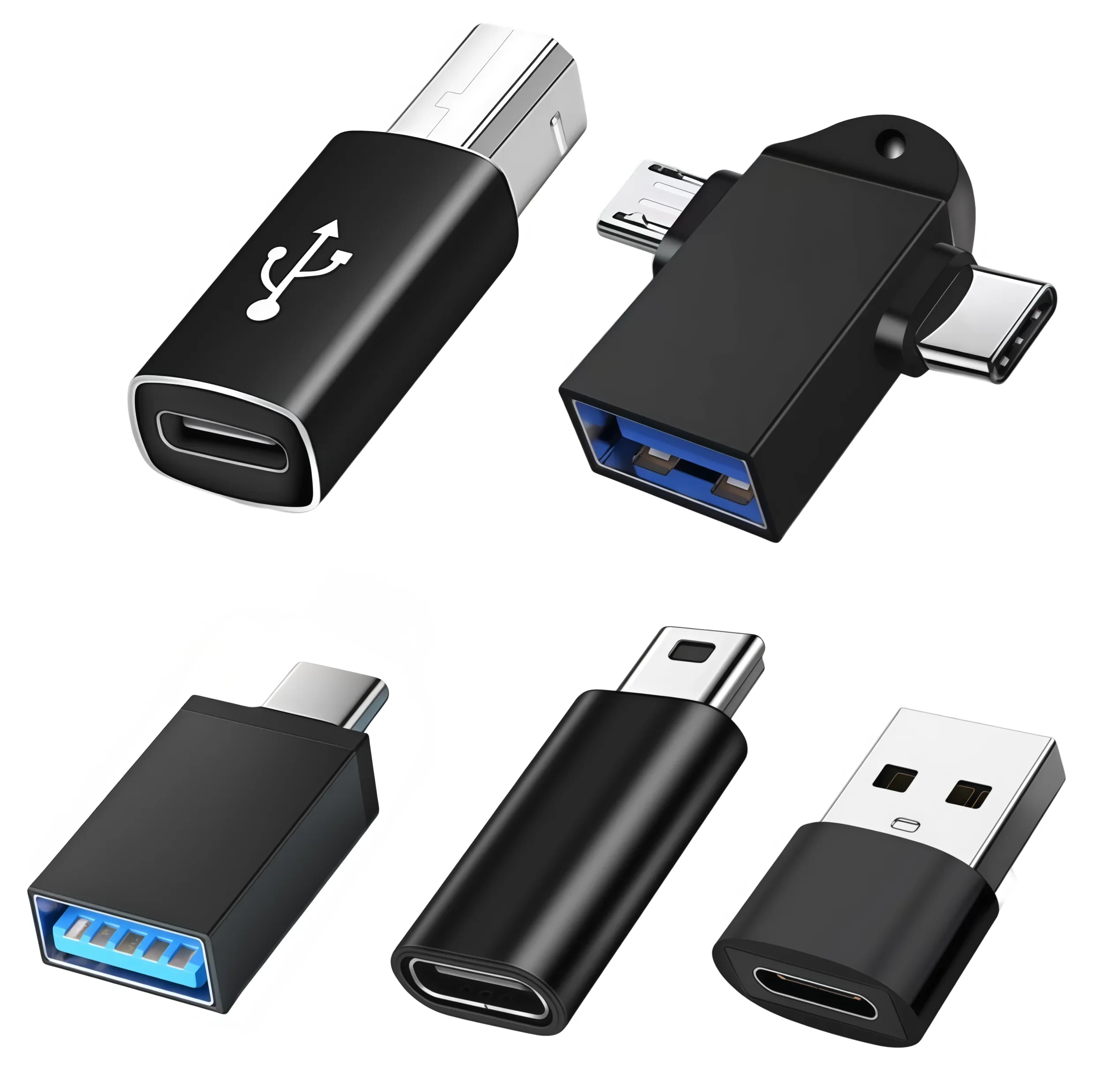 USB to Type-C Adapter, Type to Mini, Type to MIDI, 2-in-1 USB Adapter for Printers, Hard Drive Docking Stations, Faxes, Scanner