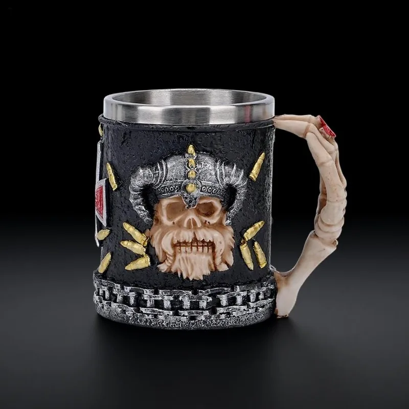 Medieval Vintage Viking Skull Stainless Steel Coffee Mug Creative Bar Wine Mug Beer Mug