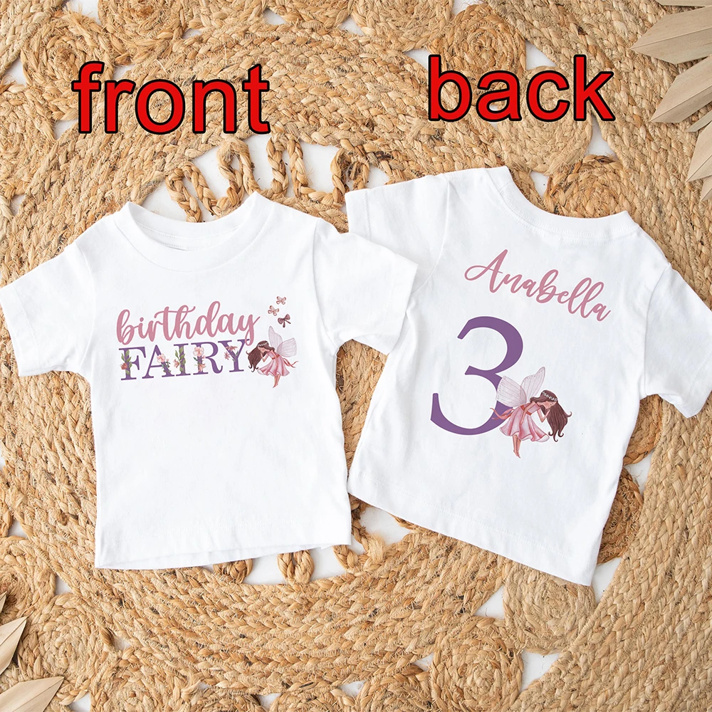 

Personalised Fairy Birthday T-shirt Girls 1-9 Years Birthday Party Outfit Custom Name Kids Short Sleeve Shirt Cute Girl Tee Tops