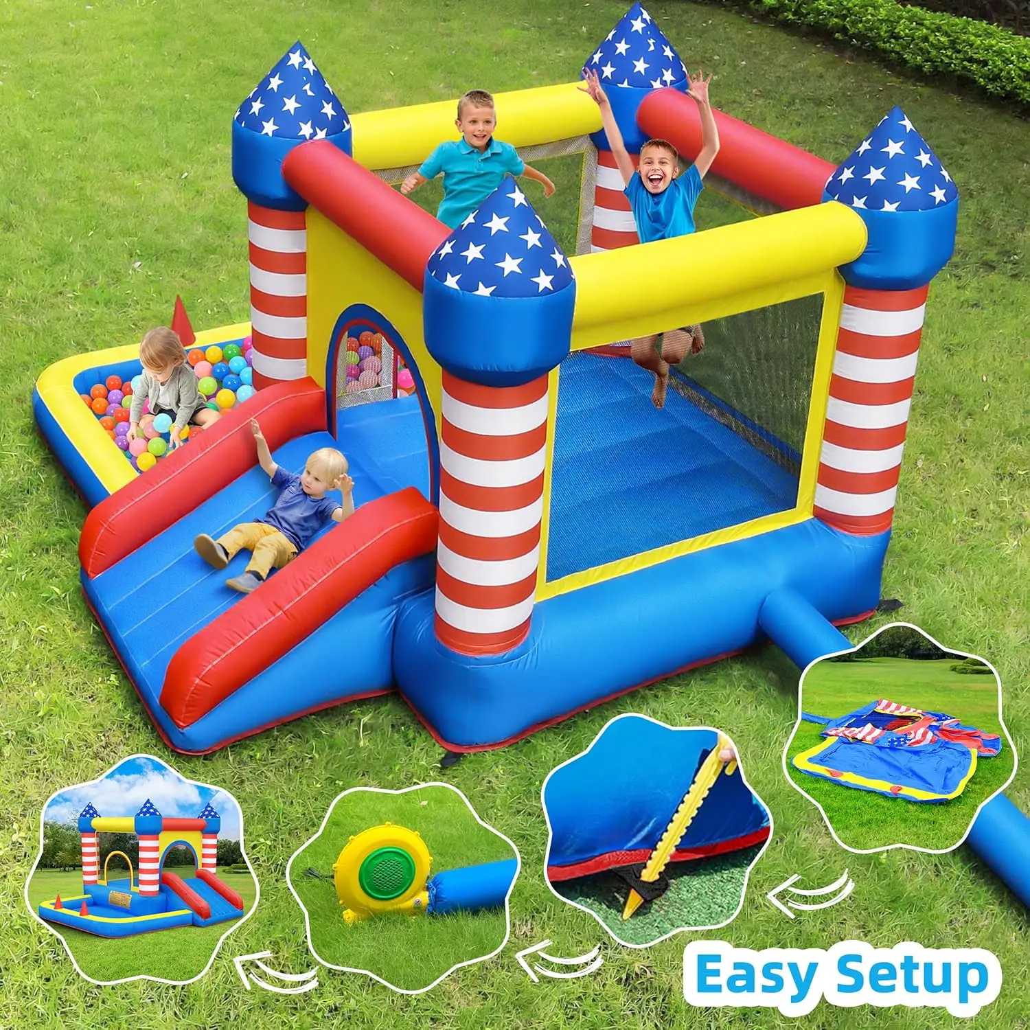 Culaluva Inflatable Bounce House:  Castle 5 in 1 with Ball Pit & Slide for Kids Aged 3-8 - with 370W Blower & Stor