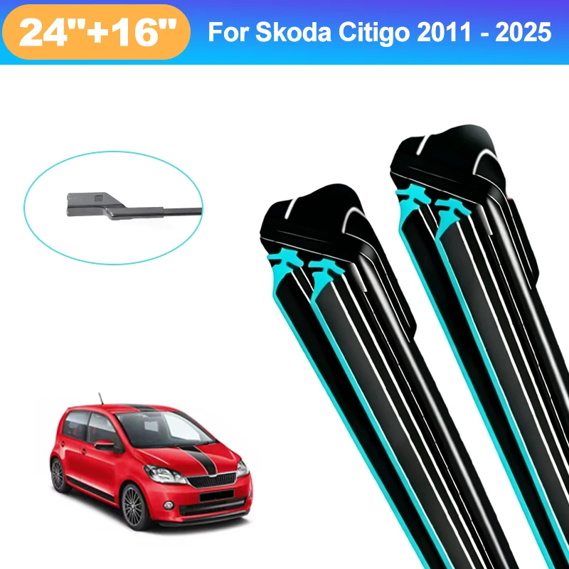 For Skoda Citigo 2011-2025 24+16 Inch Front Wiper Blades Double Rubber Mute Windshield Windscreen Car Accessories