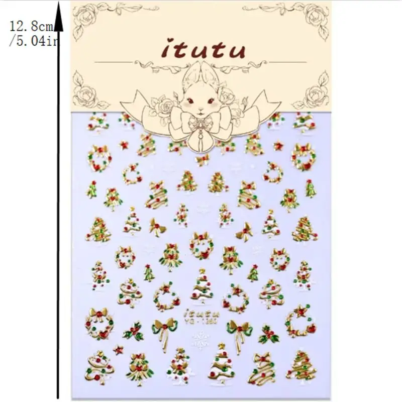 لطيف عيد الميلاد نمط أضواء ملونة البولكا نقطة شجرة عيد الميلاد مسمار الفن ملصقات القوس مسمار الفن طباعة تنقش ملصقات مسمار ديكور