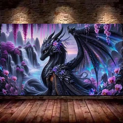 Flowers Waterfall Black Dragon Fantasy Animal Landscape DIY 5D Diamond Painting New 2025 Full Mosaic Diamond Embroidery Big Size