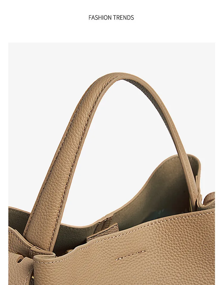 FOXER Einfache Echtleder-Handtasche Damen Schultertasche Tote Bucket Bag Große Kapazität Damen Umhängetasche Pusre Casual – Detail 6